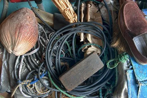 Materials and things in the backyard in the Thai household Stock Photos