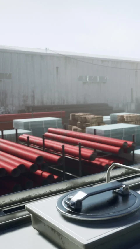Materials are arranged in a storage area near a building for future use Stock Footage 337996734