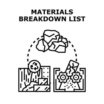 Materials breakdown list analyzing resource consumption Stock Illustration