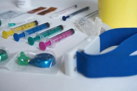 Materials for drug consumption under controlled surroundings for help Stock Photos