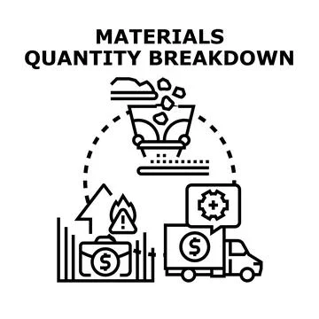 Materials quantity breakdown process analysis and planning Stock Illustration