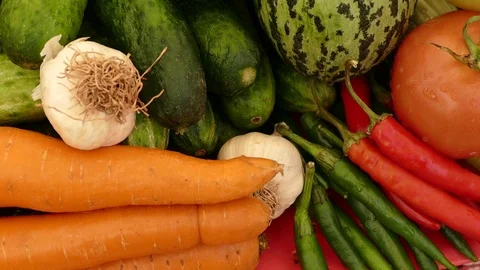 Materials required for winter pickle. gherkin,pepper,garlic, carrot,vinegar. Stock Footage 101351552