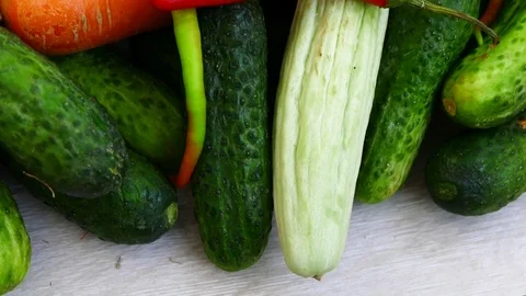 Materials required for winter pickle. gherkin,pepper,garlic, carrot,vinegar. Stock Footage 101351556