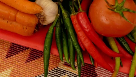 Materials required for winter pickle. gherkin,pepper,garlic, carrot,vinegar. Stock Footage 101351740