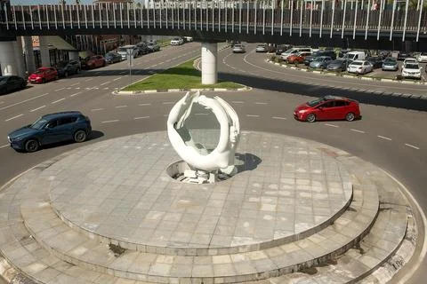 Maternity Sculpture City Roundabout Intersection Cars Overpass Stock Photos