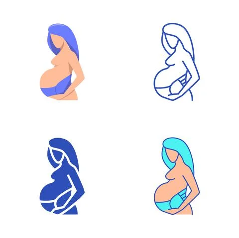 Maternity support belt icon set in flat and line style Stock Illustration