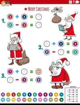 Math addition and subtraction task with Santa Claus characters Cartoon ill... Stock Photos