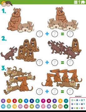 Math addition educational task with dog characters Cartoon illustration of... Stock Photos