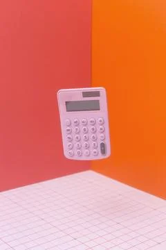 Math arrangement with calculator floating Ilustración de archivo