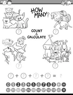 Math avtivity coloring book Black and White Cartoon Illustration of Educat... Stock Photos