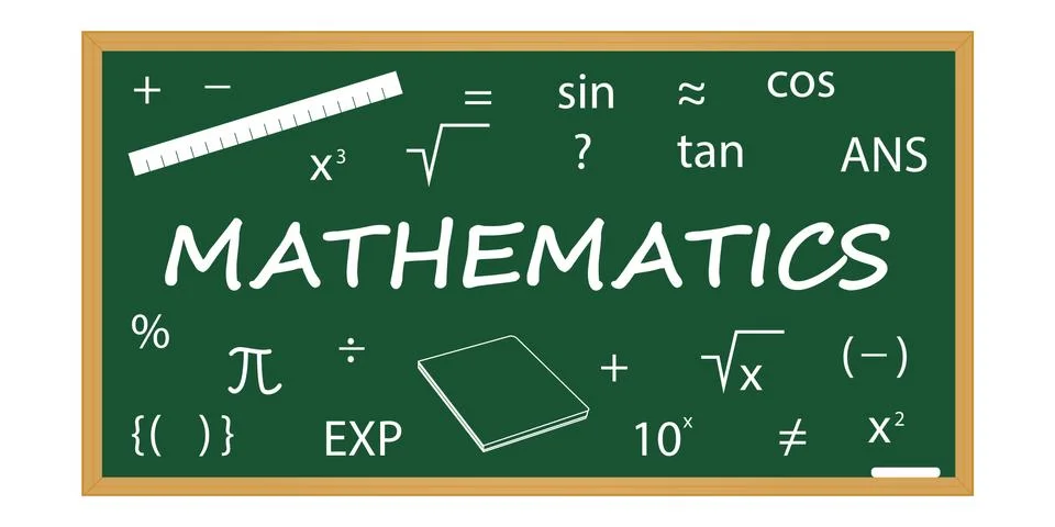 Math background on a school blackboard Illustrazione stock