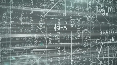Math board showing algebraic, trigonometric and logarithmic formulas in flat Stock Footage 309288154