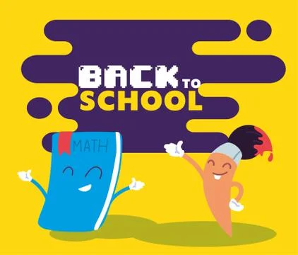 Math book and paint brush cartoon of back to school vector design Stock Illustration