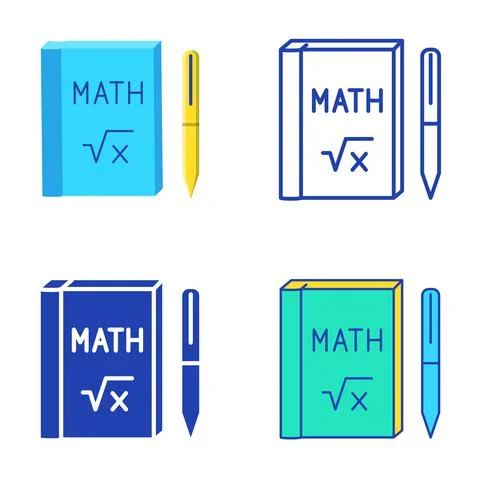 Math book icon set in flat and line style Stock Illustration