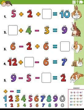 Math calculation educational task for children with cartoon rabbits Stock Illustration