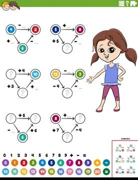Math calculation educational worksheet page Cartoon illustration of educat... Stock Photos