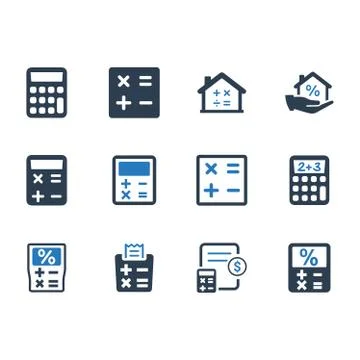 Math &amp; Calculation Icons - Blue Version Stock Illustration