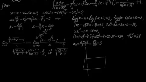 Math calculations or formulas appearing in chalk on black board. Stock Footage