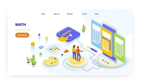 Math calculator app mobile ui design, landing page design, website banner vector 스톡 일러스트