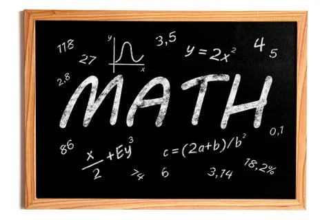 Math Chalk Text and Related Symbols on Chalkboard on White Background Stock Illustration