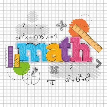 Math class lettering with formulas on a notebook paper Vector Stock Illustration
