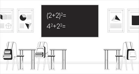 Math classroom black and white line illustration Stock Illustration