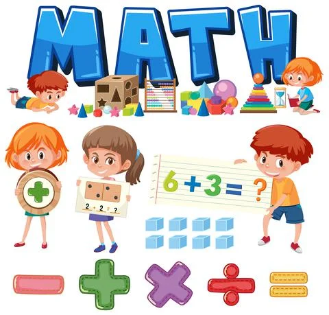 Math classroom objects with supplies and students イラスト素材