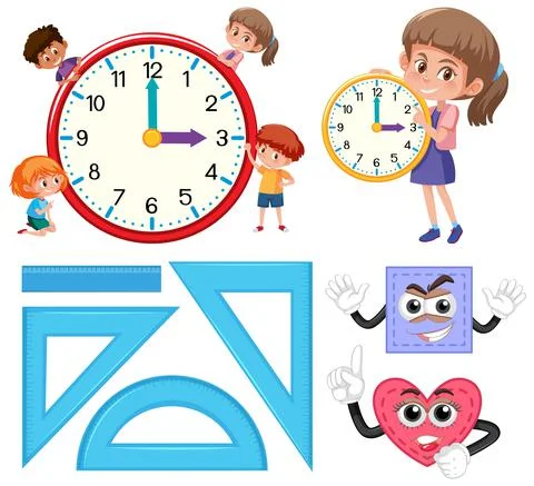 Math classroom objects with supplies and students イラスト素材