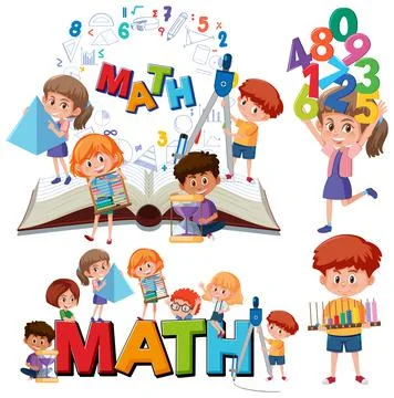 Math classroom objects with supplies and students イラスト素材