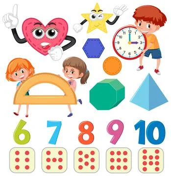 Math classroom objects with supplies and students Stock Illustration