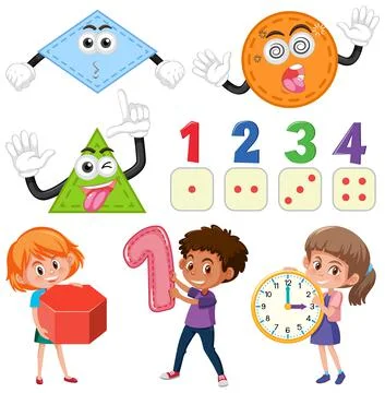 Math classroom objects with supplies and students イラスト素材