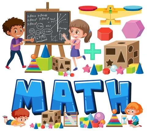 Math classroom objects with supplies and students Stock Illustration