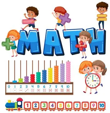 Math classroom objects with supplies and students イラスト素材