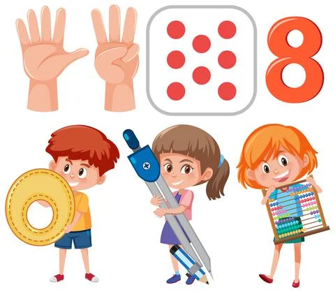 Math classroom objects with supplies and students イラスト素材