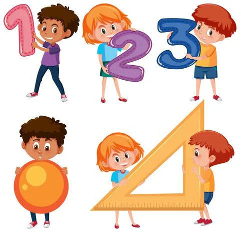 Math classroom objects with supplies and students イラスト素材