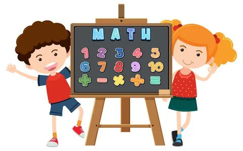 Math classroom objects with supplies and students Stock Illustration