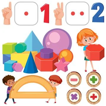 Math classroom objects with supplies and students イラスト素材
