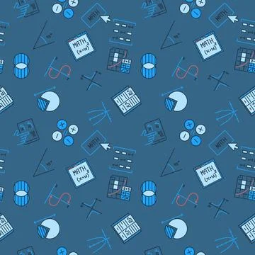 Math colored seamless pattern. Mathematics and Science vector background Stock Illustration