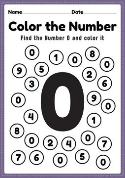 Math coloring &amp; counting number 0 worksheet maths activities for kindergarten Stock Illustration
