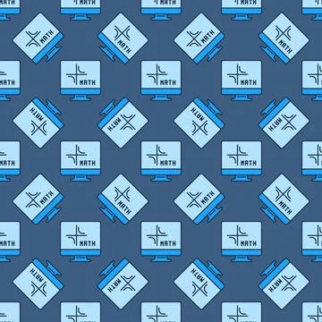 Math Computer vector Mathematics PC concept blue seamless pattern Stock Illustration