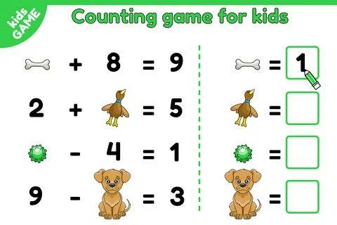 Math counting game cartoon dog and pet accessories Stock Illustration