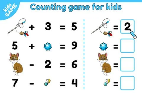 Math counting game cartoon kitten and cat toys Stock Illustration