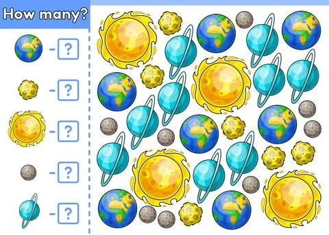 Math counting game How many planets solar system Stock Illustration
