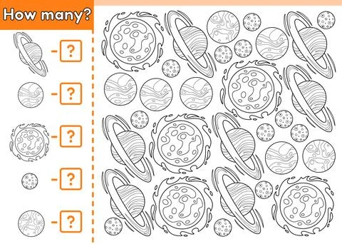 Math counting game How many planets solar system Stock Illustration