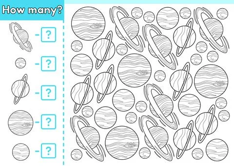 Math counting game How many planets solar system Stock Illustration