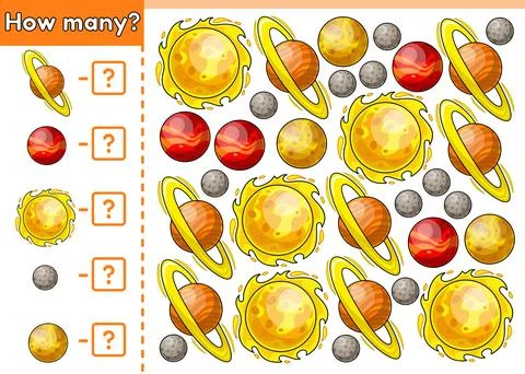 Math counting game How many planets solar system Stock Illustration