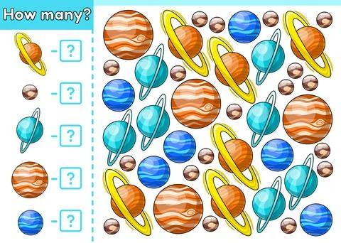 Math counting game How many planets solar system Stock Illustration