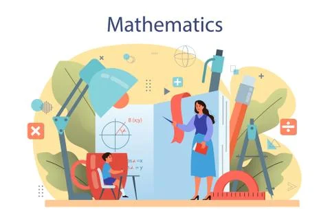 Math course concept. Learning mathematics, idea of education Stock Illustration
