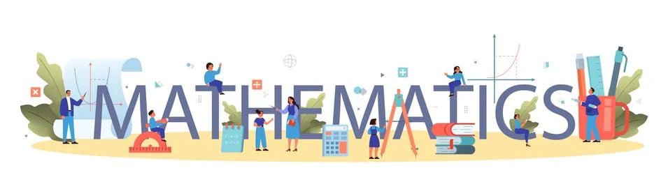 Math course typographic header concept. Learning mathematics, idea Stock Illustration