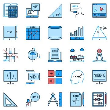 Math creative icons set. Mathematics Science concept colored vector signs Stock Illustration